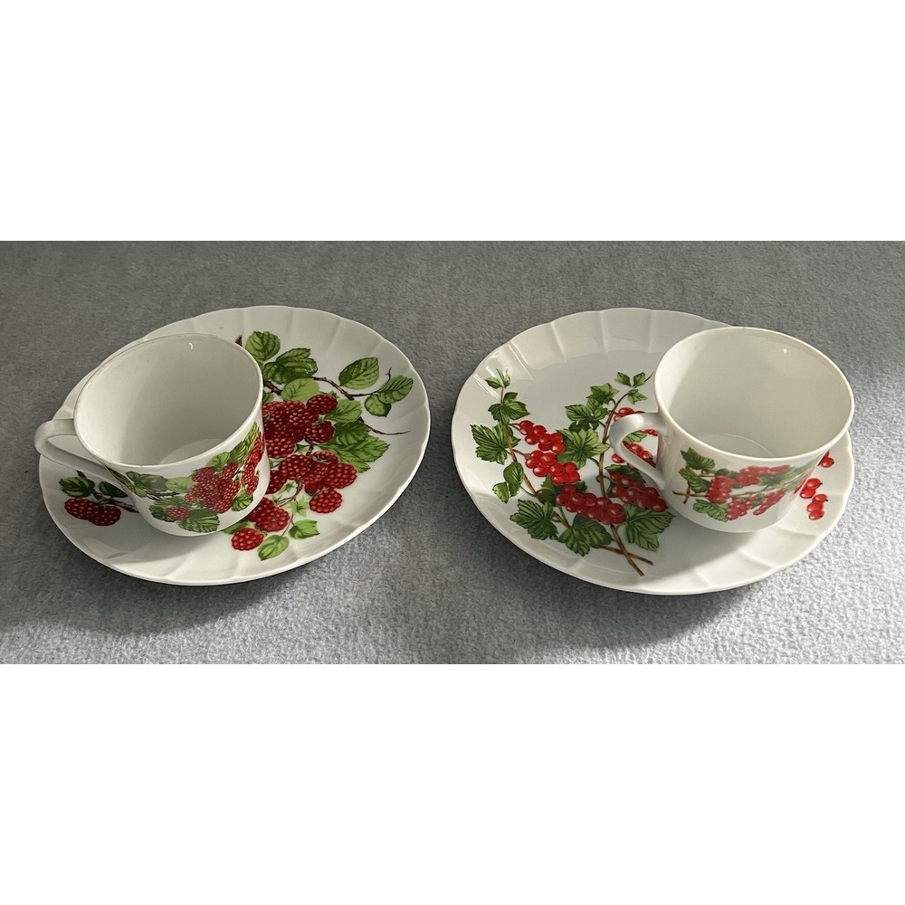 GROSEILLER ROUGE Dessert Snack Plates Tea Cups Mann‎ Vintage 1975 Set Brunch